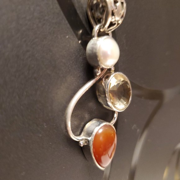 CARNELIAN, CITRINE AND PEARL STERLING SILVER PENDANT - Picture 4 of 8